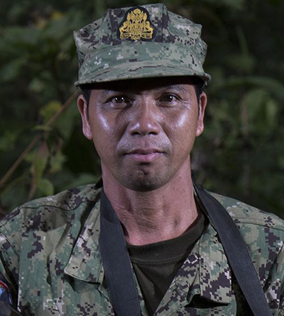 Cheab Thom, 44, hunted wild pigs, deer, pangolin, and other “high-value animals” around Veun Sai, his hometown, during his twenties. Yet, income from the sale of these species was still not enough to support his seven-member family. As a ranger since 2002, Thom patrols the national park and investigates signs or claims of logging and poaching. He is now able to provide for his family while using his knowledge to help the Conservation International team protect the forest’s unique flora and fauna.
